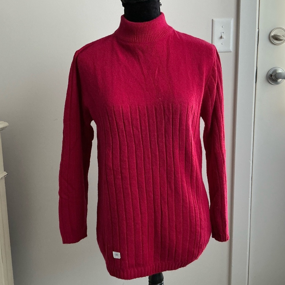 Vintage 60s  Red Acrylic Mock Turtleneck  Sweater Back Zip Size 40